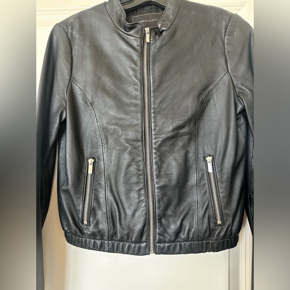 BCBG MAXAZRIA 100% Leather Motorcycle Jacket with silver zippers - Picture 3 of 10